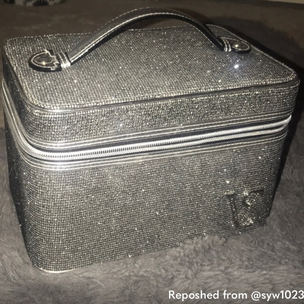 Victoria's Secret Makeup Case sparkly train case hard bag travel makeup skincare